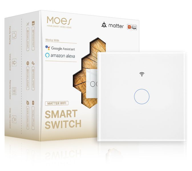 Matter Wi-Fi сенсорний вимикач світла Moes Tuya Smart для розумного дому (MWS-EU1-WH-MS) M10522 фото