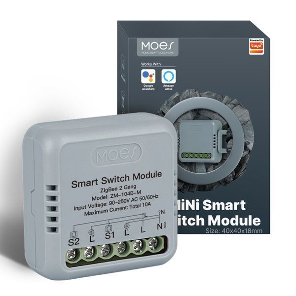 Zigbee міні реле Tuya Smart двоканальне для розумного дому (ZM-104B-M-LT) M10441 фото