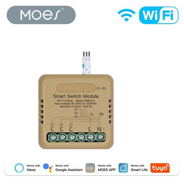 Wi-Fi міні реле триканальне Moes Tuya Smart для розумного дому (WM-104C-M-LT) M10528 фото