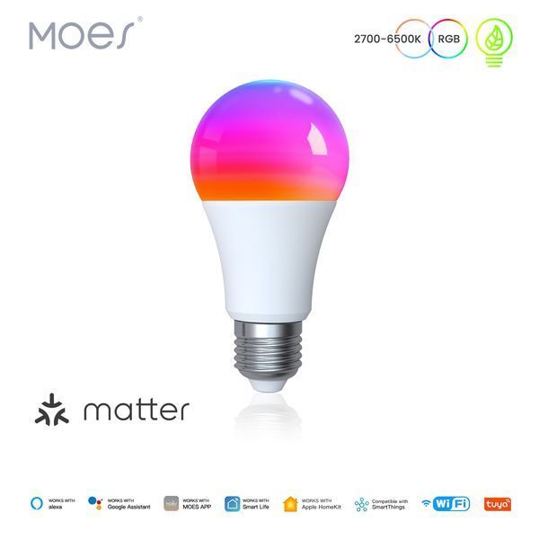 Matter Wi-Fi LED лампа Moes Tuya Smart RGB E27 для розумного освітлення (MWB-TDA9-RCW-E27) M10471 фото