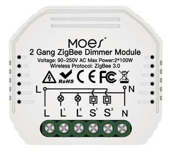 ZigBee димер Moes Tuya Smart двухканальный для разумного освещения (ZM-105B-M) M10060 фото