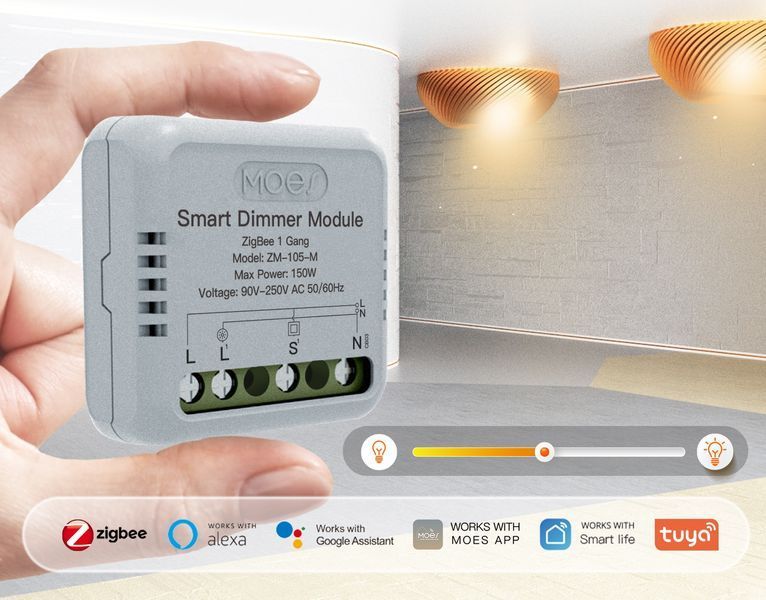 Zigbee міні димер Moes Tuya одноканальний для розумного освітлення (ZM-105-M) M10486 фото