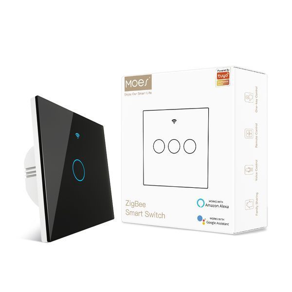 Zigbee сенсорний вимикач Tuya Smart на 1 лінію (ZS-EU1), чорний для розумного дому M10085 фото