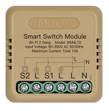 Wi-Fi мини-реле двухканальное Moes Tuya Smart 10A для умного дома (WM-104B-M-LT) M10492 фото