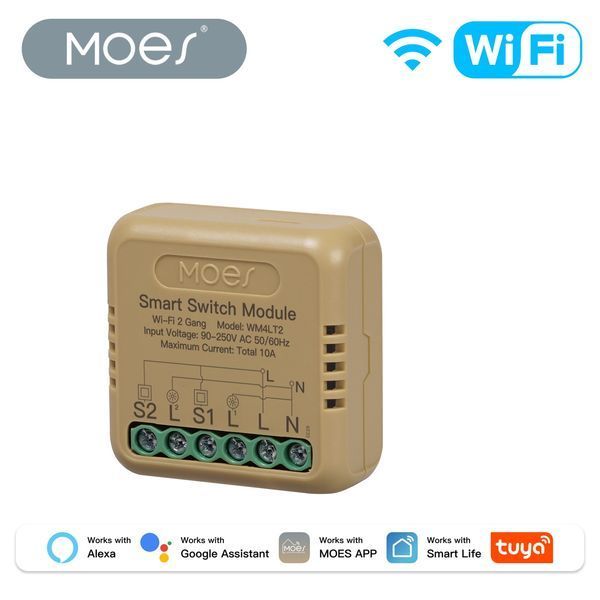 Wi-Fi міні-реле двоканальне Moes Tuya Smart 10A для розумного дому (WM-104B-M-LT) M10492 фото