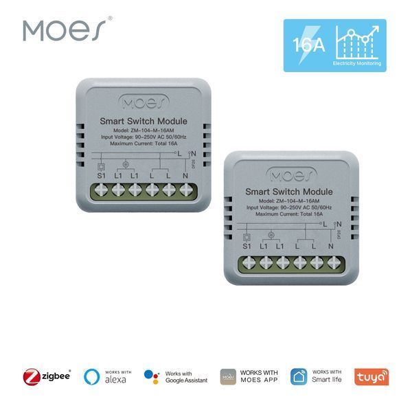 ZigBee мини реле Moes Tuya Smart одноканальное 16A с энергомониторингом (ZM-104-M-16AM) M10497 фото