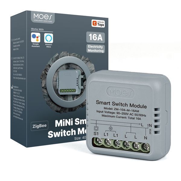 ZigBee мини реле Moes Tuya Smart одноканальное 16A с энергомониторингом (ZM-104-M-16AM) M10497 фото