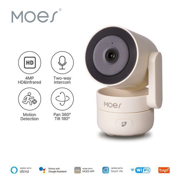 Wi-Fi бездротова IP-камера Moes Tuya Smart 4MP HD PTZ для відеоспостереження (WCM-P52) M10408 фото
