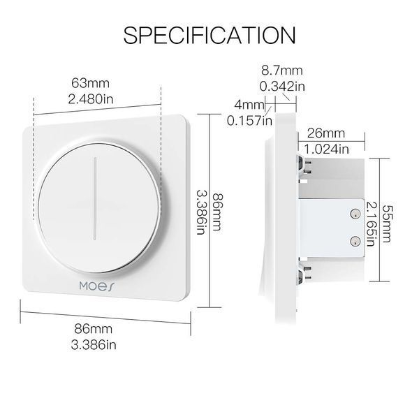 Zigbee сенсорний димер Moes Tuya Smart білий для розумного освітлення (ZS-SY-EUD) M10104 фото