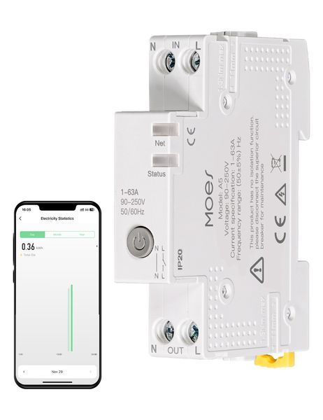 Zigbee автоматичний вимикач Moes Tuya Smart з енергомоніторингом і захистом ( ZCB-A5-TZ-E1-MS) M10496 фото